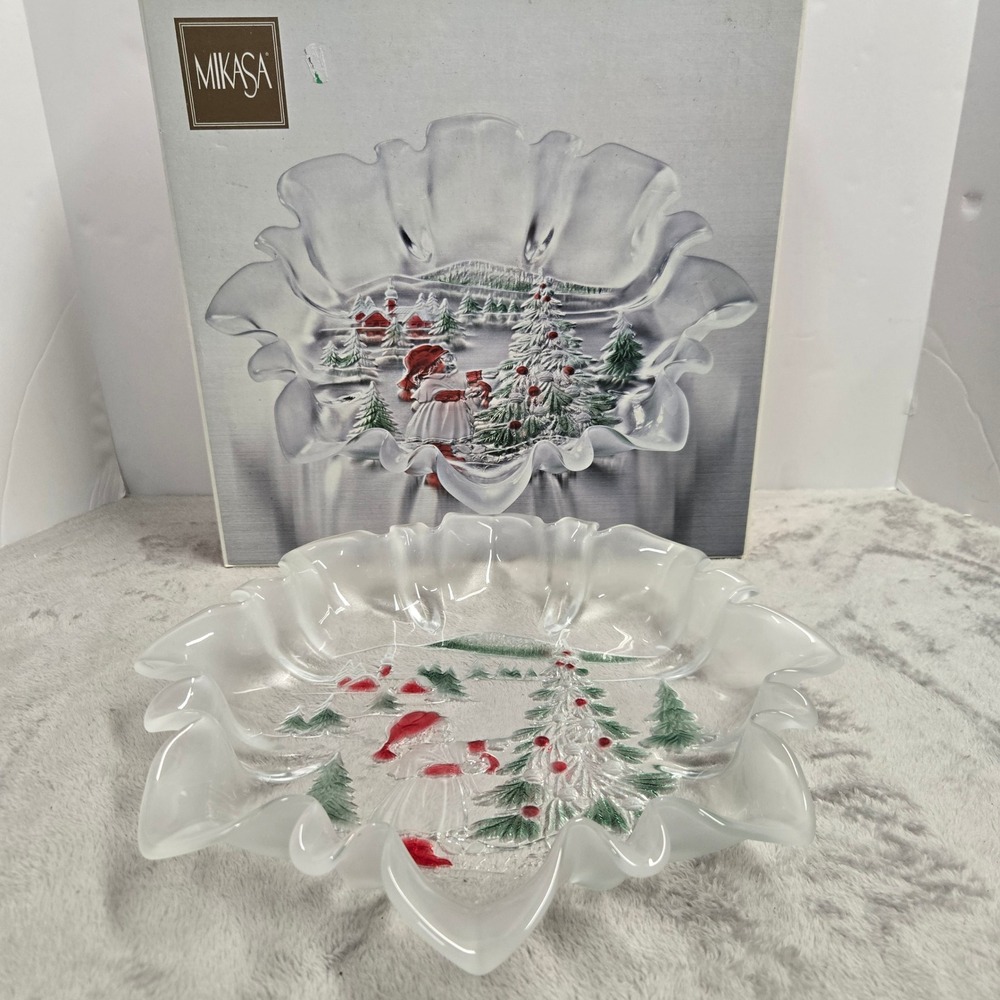 Mikasa Holiday Landscape 13.5" Frosted Glass Serving Platter SA610/313 Christmas